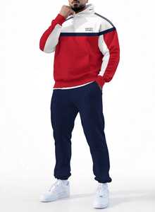 ONETEN APPARELS Conjunto Deportivo 2 en 1 con Capucha para Hombre, Color Negro y Blanco Sólido, Pantalones Deportivos Largos 100% Algodón - Product Image 1