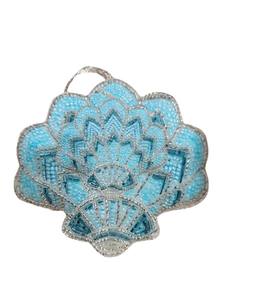 Adorno Colgante de Cuentas Azules con Zari – Motivo de Abanico Bordado a Mano, Decoración Artesanal India para Eid y Festividades | Parche Hecho a Mano - Product Image 3