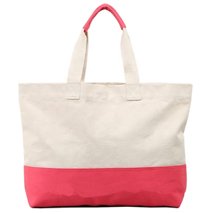 Bolso de mano de lona de algodón con logotipo personalizado, bolso de compras de playa con asa corta y cremallera, reciclable, informal, blanco, rosa - Product Image 1