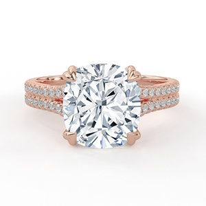 Bague de fiançailles en or jaune 14K 18K avec diamant de laboratoire taille coussin et saphir bleu dissimulé, à monture galerie entrelacée et anneau fendu - Product Image 1