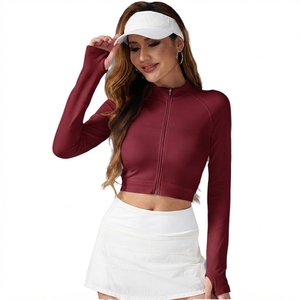Women's <b>Pink</b> <b>Long</b> <b>Sleeve</b> Crop <b>Top</b> Half-Zip Solid Color Breathable Spandex Polyester Yoga <b>Top</b> Regular Fit Full <b>Sleeve</b> - Product Image 3