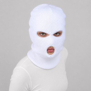 Balaclava blanche en tricot respirant et imperméable, masque facial à 3 trous, unisexe, adulte, couverture chaude d'hiver pour l'extérieur, 100% polyester - Product Image 4