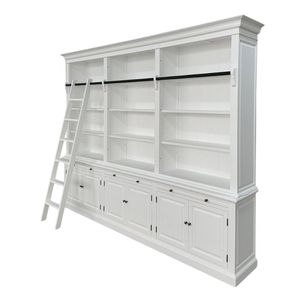 <b>White</b> Three Bay Bookcase With Ladder <b>Shelf</b> Cabinet Storage Unit For Living Room Home Furniture Farmhouse Style - Product Image 2