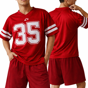 เสื้อฟุตบอลอเมริกันสีแดงแบบกำหนดเองสำหรับผู้ชาย เสื้อทีมกีฬาระบายอากาศ คอวี ชุดฝึกซ้อม เสื้อตาข่าย รับผลิตแบบ OEM ODM - Product Image 1