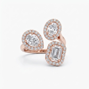 Anillo de Lujo con Diamantes Multiforma de 2.09ct, Oro Rosa de 8k, Corte Esmeralda, Ovalado, Pera, para Compromiso, Boda, Aniversario, con Engaste de Puntas, Certificado IGI - Product Image 1