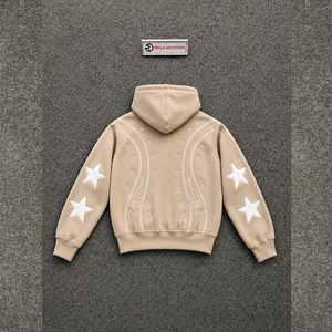 Sweat à capuche zippé oversize beige premium, motif étoile, inspiré des créateurs, mode urbaine moderne, style urbain, élégant au quotidien, qualité premium - Product Image 6