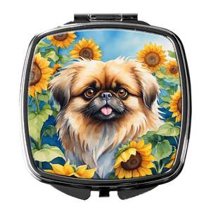 Tournesols pékinois miroir de maquillage de voyage compact pliant cadeau design de poche pour femmes et filles - Product Image 1