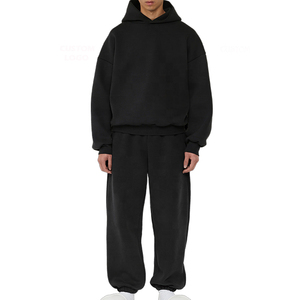 Ensemble de survêtement pour homme, couleur unie, à capuche, coupe ample, sweat-shirt et pantalon en coton, décontracté, avec poches latérales - Product Image 2
