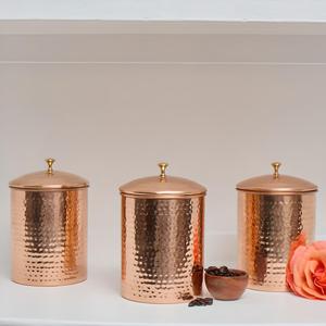 Hammered Copper Canister Set Airtight <b>Kitchen</b> <b>Storage</b> Jars for Tea Coffee Sugar, Handmade Copper Containers Wholesale Supplier - Product Image 4