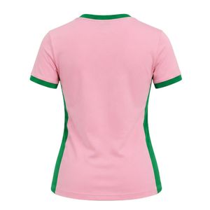 Camiseta Rosa y Verde con Rayas Laterales para Mujer, Top Casual de Manga Corta, Cuello Redondo, Estilo Urbano, Ropa de Uso Diario - Product Image 4