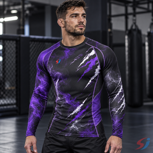 Camiseta de Compresión para Hombre, Diseño Personalizado, Color Morado Fantasma, para BJJ, MMA, Entrenamiento de Grappling, Venta al Por Mayor - Product Image 1