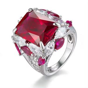 925 Silver Luxury Red Ruby Gemstone <b>Rings</b> Jewelry <b>CZ</b> Cubic Zirconia Luxury <b>Ring</b> - Product Image 1