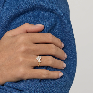 Anillo de Diamantes Rosa Ovalado y en Forma de Pera de 1.20 CT, Anillo de Compromiso con Diamantes Cultivados en Laboratorio, Anillo con Dos Diamantes, Anillo de Novia de Oro, Anillo de Promesa Único - Product Image 2