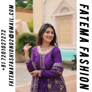 Fatema Fashion's Latest Designer Anarkali Gown Chinon Seda Bordado Secuencia Trabajo Estilo indio Ropa de fiesta Salwar Kameez - Product Image 2