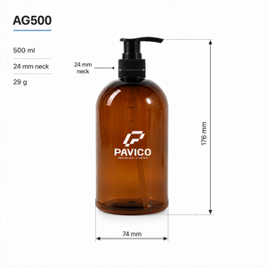 ขวดปั๊มสีเหลืองอำพันทรงกลมขนาด 500 มล. คอขวด 24 มม. สำหรับแชมพู โลชั่น ครีมอาบน้ำ บรรจุภัณฑ์เครื่องสำอาง ผู้ผลิตในเวียดนาม - Product Image 2