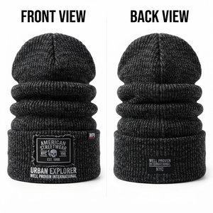 Premium Heavy 240 GSM Cotton Yarn Stacked <b>Beanie</b> Cap <b>Navy</b> Blue Grey 4 Panel Slouchy Hat Breathable Waterproof Unisex - Product Image 6