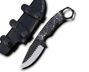 Cuchillo de Supervivencia para Caza y Camping, Forjado a Mano en Acero Inoxidable 12C27, Hoja Fija con Orificio para el Dedo, Diseño Honeycomb - Product Image 1