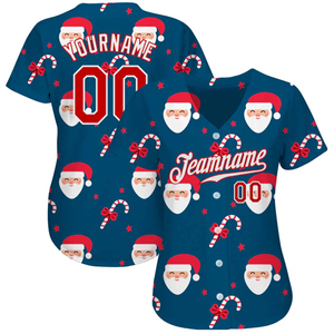 เสื้อเบสบอลคริสต์มาสลายซานต้าแบบสั่งทำได้  แขนสั้น พิมพ์ลายเต็มตัว ผ้าโพลีเอสเตอร์ระบายอากาศ ชุดทีมฤดูหนาว สำหรับผู้ใหญ่ ทรงปกติ - Product Image 2