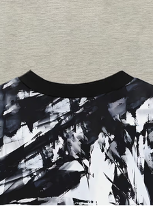 Camiseta Estampada de Moda para Hombre, Cuello Redondo, Uso Casual, Tela Suave y Cómoda, Diseño Elegante con Bloques de Color, Blanco y Negro, para Uso Diario - Product Image 6