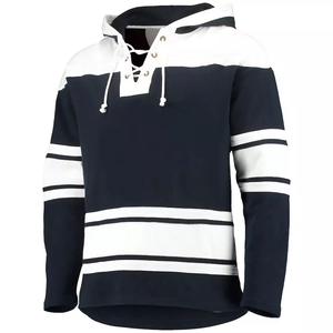 Sudadera con Capucha Roja para Hombre, Estilo Hockey sobre Hielo, Manga Larga, Diseño a Rayas con Bloques de Color, Cierre con Cordón, Corte Regular, Ropa para Todas las Temporadas - Product Image 2