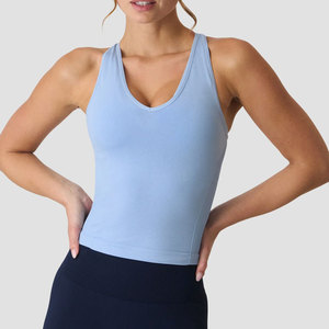 Débardeur de yoga et de sport pour femme, sans manches, à col en V, avec dos croisé, coupe ajustée, en nylon et élasthanne extensible dans quatre directions, à compression - Product Image 3
