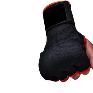 Half Finger Neoprene Training Gloves With Velcro Wrist Closure For Martial Arts Adults <b>Black</b> Red Trim Harry Johnson Production - Product Image 2