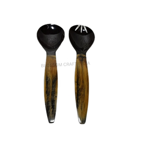 High Quality Handmade Buffalo Horn Flatware Set Polished Cow Horn Kitchenware <b>Serving</b> <b>Spoon</b> and Fork for Salad Low Cost - Product Image 4