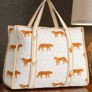 Quilted Cotton Tote <b>Bag</b> Leopard Print Shoulder <b>Handbag</b> <b>Travel</b> Weekend Shopper Manufacturer - Product Image 3
