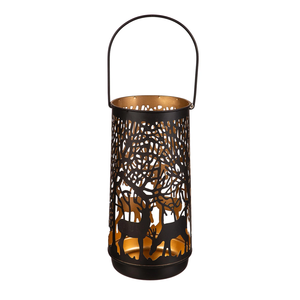 Décoration d'Halloween suspendue : Lanterne en acier noir avec motif découpé cerf et arbre pour la décoration de Noël à la maison - Product Image 1