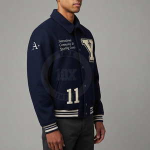 Low Moq Winter Jacket with Embroidered Details Contrast Sleeves Premium Quality Casual Letterman Jacket - Product Image 3
