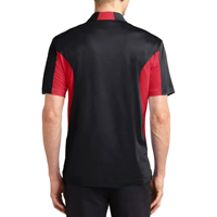 Polo pour homme noir et rouge à blocs de couleur, manches courtes, séchage rapide, en polyester tricoté, décontracté et sportif, col polo