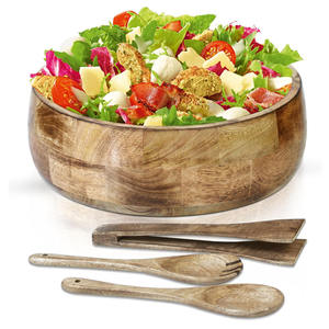 Ensaladera grande de madera de mango y frutero con utensilios para servir Ideal para mezclar regalos para servir para mamá Mesa de casa y Decoración de cocina - Product Image 3