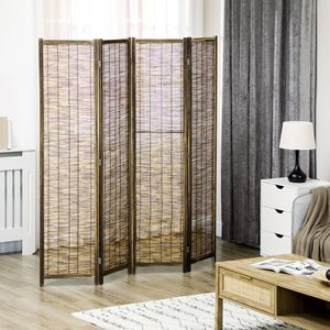 4-Panel Hand Woven Brown Indoor Reed Partition <b>Wall</b> 63"x67"x0.75" Folding Privacy <b>Screen</b> Room Divider - Product Image 2