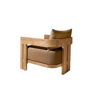 Ensemble de salon de jardin Havo moderne avec chaise longue et fauteuil, structure en bois, revêtement en tissu et coussin - Product Image 3