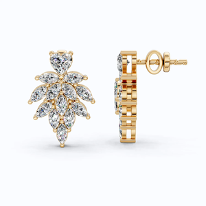 Pendientes de Oro Amarillo de 10KT con Diseño de Hojas Marquise y Diamantes Cultivados en Laboratorio, con Corazón en la Parte Superior y Diseño Floral, Certificados por IGI, Chapados en Rodio, Finos - Product Image 1