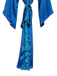 Robe en soie douce indienne pour festival, longueur cheville, multicolore, tenue de nuit, kimono vintage indien en soie recyclée de sari - Product Image 3