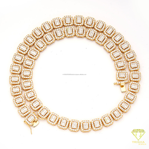 Collier chaîne tennis doré à maillons carrés avec sertissage de pierres glacées, bijoux de luxe hip-hop pour hommes et femmes - Product Image 4