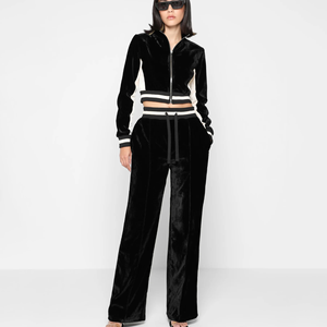 Women's Hooded Casual Winter Sports Velvet <b>Tracksuit</b> | Customizable 100% Cotton Velour <b>Tracksuit</b> - Product Image 3