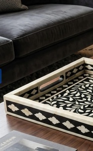 Bandeja de Servir Premium con Incrustaciones de Hueso y Elegante Diseño Geométrico - Product Image 4