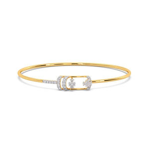 Open <b>Frame</b> Diamond Bangle with Yellow Gold Slim Band and <b>Floating</b> Floral Cluster Center Design - Product Image 1