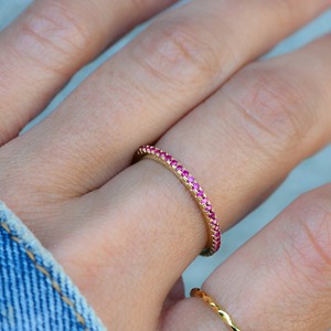 Classic Yellow Gold Plated Eternity <b>Band</b> <b>Silver</b> <b>Ring</b> With Pave Set Ruby Stones Women's Everyday Wear Jewelry - Product Image 5