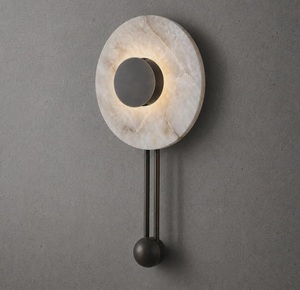 Applique murale ronde moderne avec abat-jour en marbre, finition laiton poli chromé, décoration intérieure minimaliste pour la maison - Product Image 6