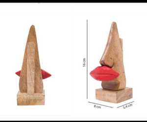 wooden nose shaped eyeglass <b>holder</b> stand quirky face <b>spectacle</b> display stand with red lips and black much - Product Image 1