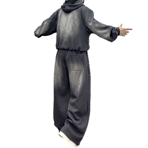 Ensemble de survêtement homme oversize teint en pièce, sweat à capuche zippé et pantalon de jogging, couleur unie, coupe décontractée ample, pour l'automne - Product Image 2