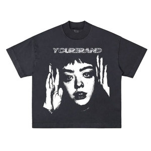 เสื้อยืดคอตตอนผู้ชายสไตล์โกธิค แบรนด์ของคุณ แขนสั้น คอกลม พิมพ์ลาย ทรงปกติ โลโก้ด้านหน้า - Product Image 3