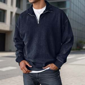 Plain 1/4 zipper closure Collar Men's Sweatshirt <b>Acid</b> Washed Long Sleeve Oversized <b>Drop</b> Shoulder Casual Pullover Top Pullover - Product Image 6