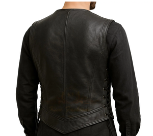 Gilet en cuir noir médiéval fait main pour homme, style Renaissance, costume d'histoire, vêtement pour reconstitution historique - Product Image 3