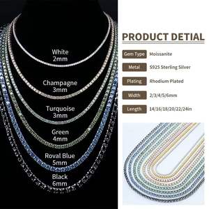 Collar de tenis de lujo con forma de diamante para hombre y mujer, con moissanita de corte redondo, chapado en oro y plata, cadena de joyería. - Product Image 1