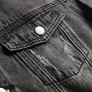 Blouson en jean pour homme, coupe droite, délavage clair, tendance, chaud, doublé polaire, épais, décontracté, pour le printemps - Product Image 6