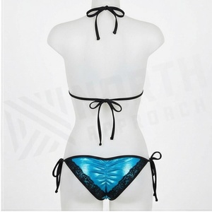 Ensemble de bikini bleu pour femme avec dentelle, bas à nouer sur le côté, en spandex et nylon extensible - Product Image 2